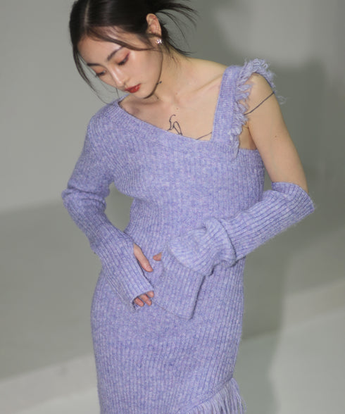 Fringe One-Sleeve Knit Dress